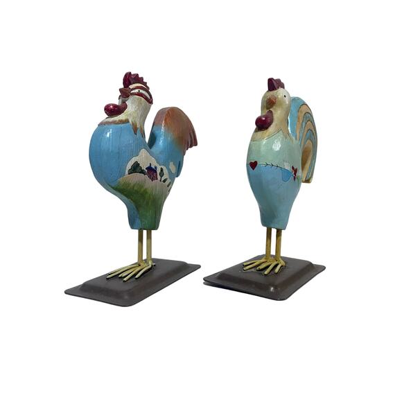 Russ Berrie Rooster Folk Art Carved Wood Hand Painted 5.5" Lot of 2 - Picture 4 of 6